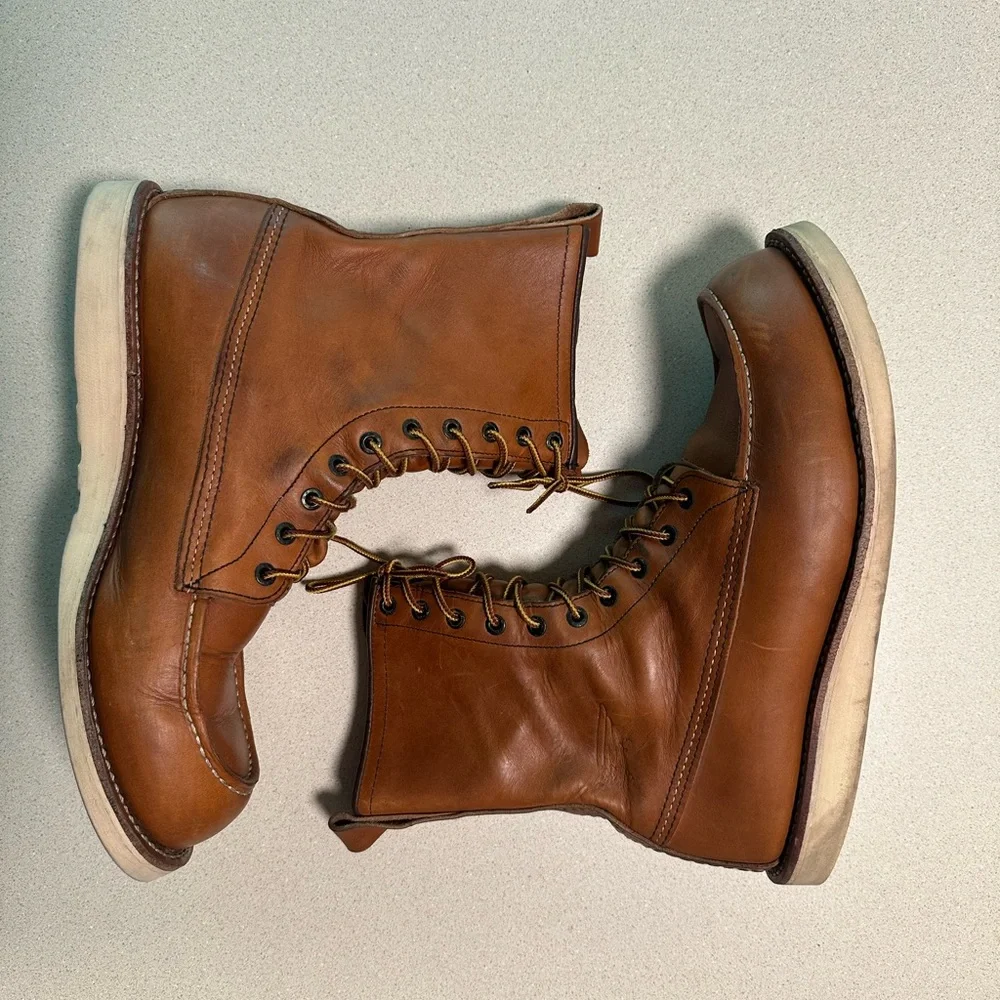 Men's Brown Leather Lace-Up Moc Toe Work Boots